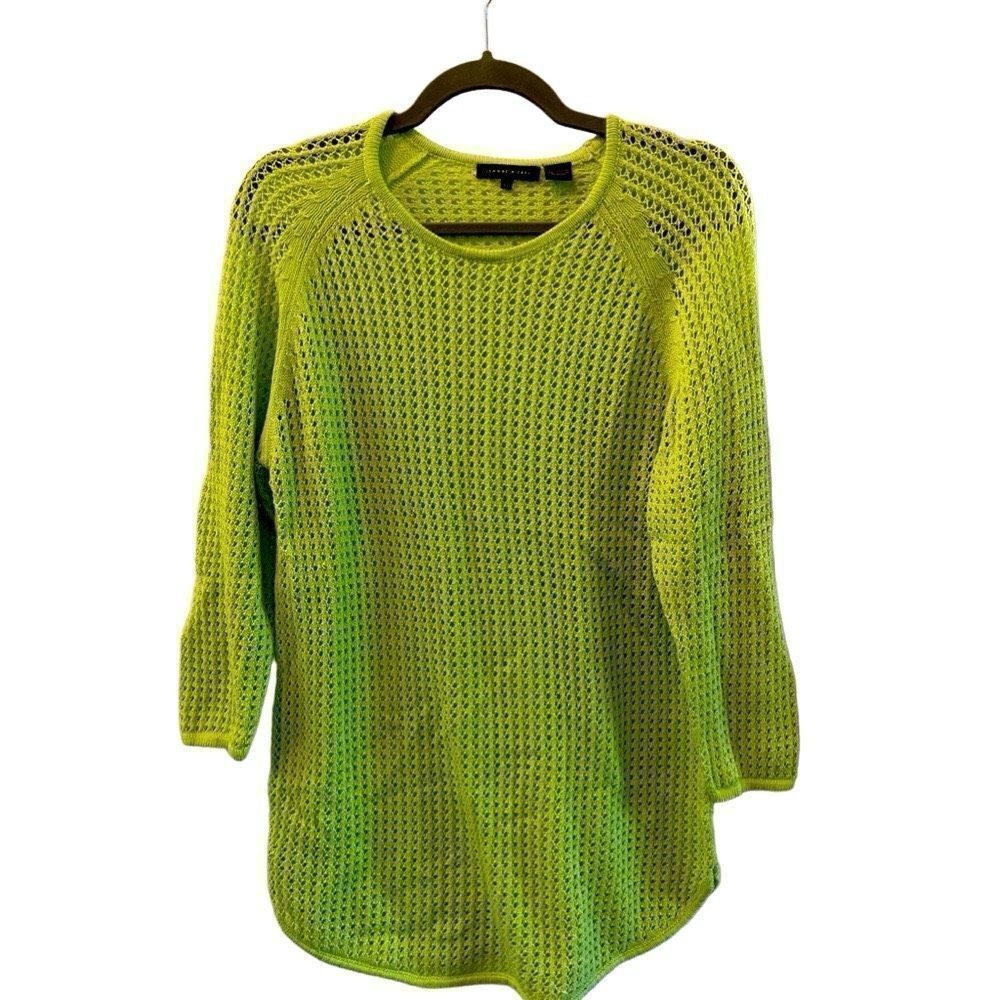 Jeanne Pierre Bright Green Open Knit Sweater